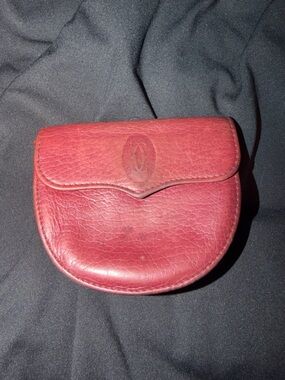 VINTAGE Red Bordeaux Leather Cartier Coin Pouch EUC